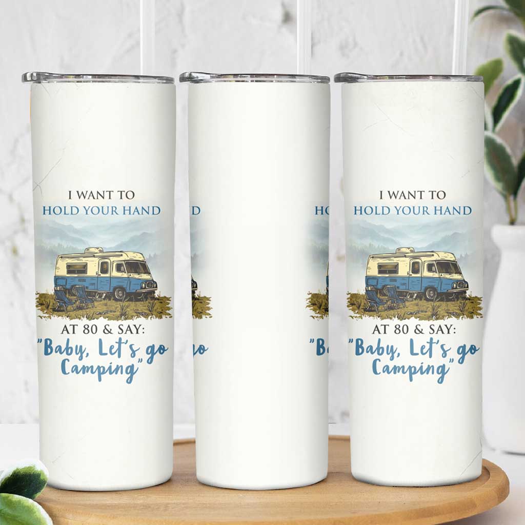 Romantic Gift for Couple Skinny Tumbler I Want To Hold Your Hand At 80 Valentine Anniversary