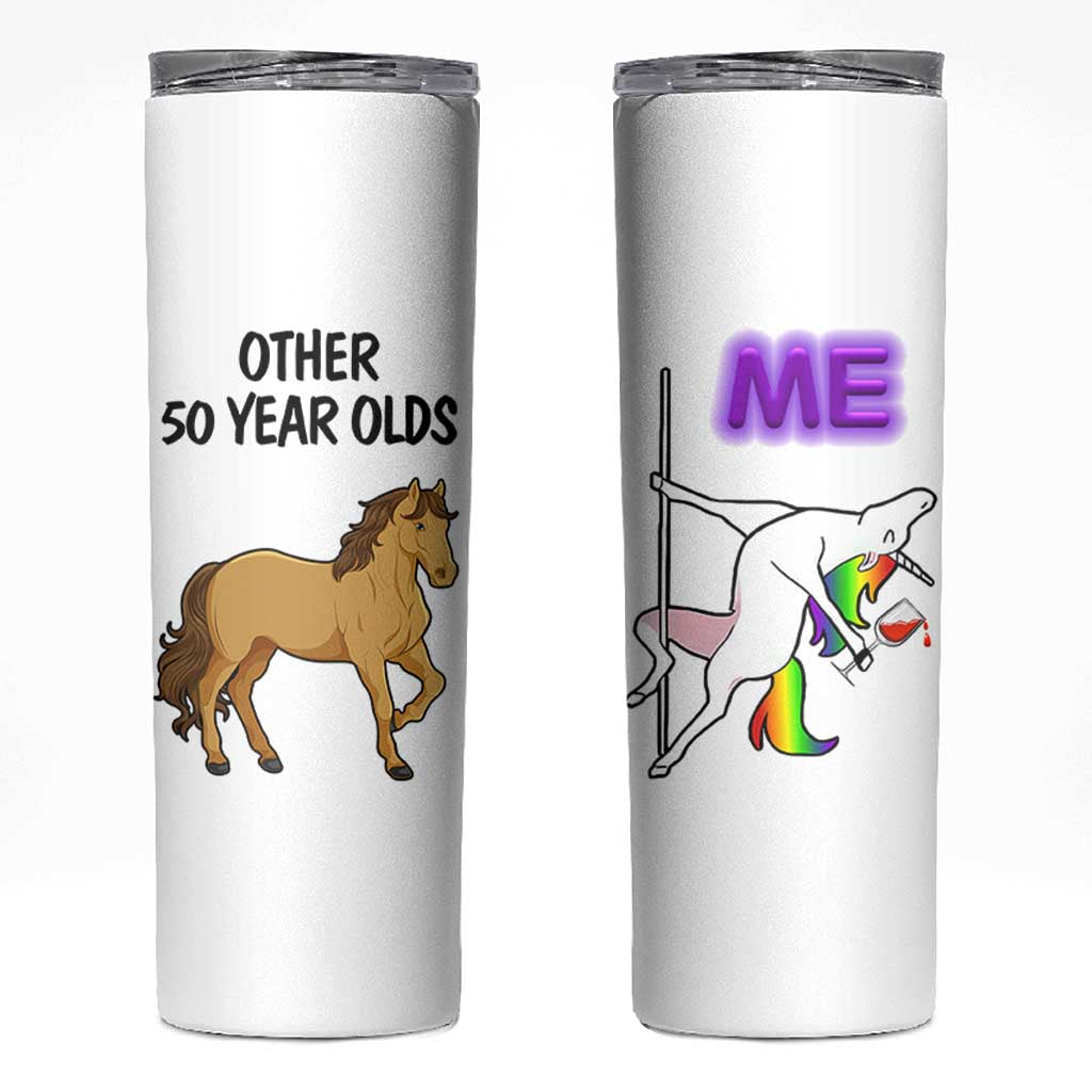 50th Birthday Skinny Tumbler Funny Dancing Unicorn 1976 Other 50 Year Olds