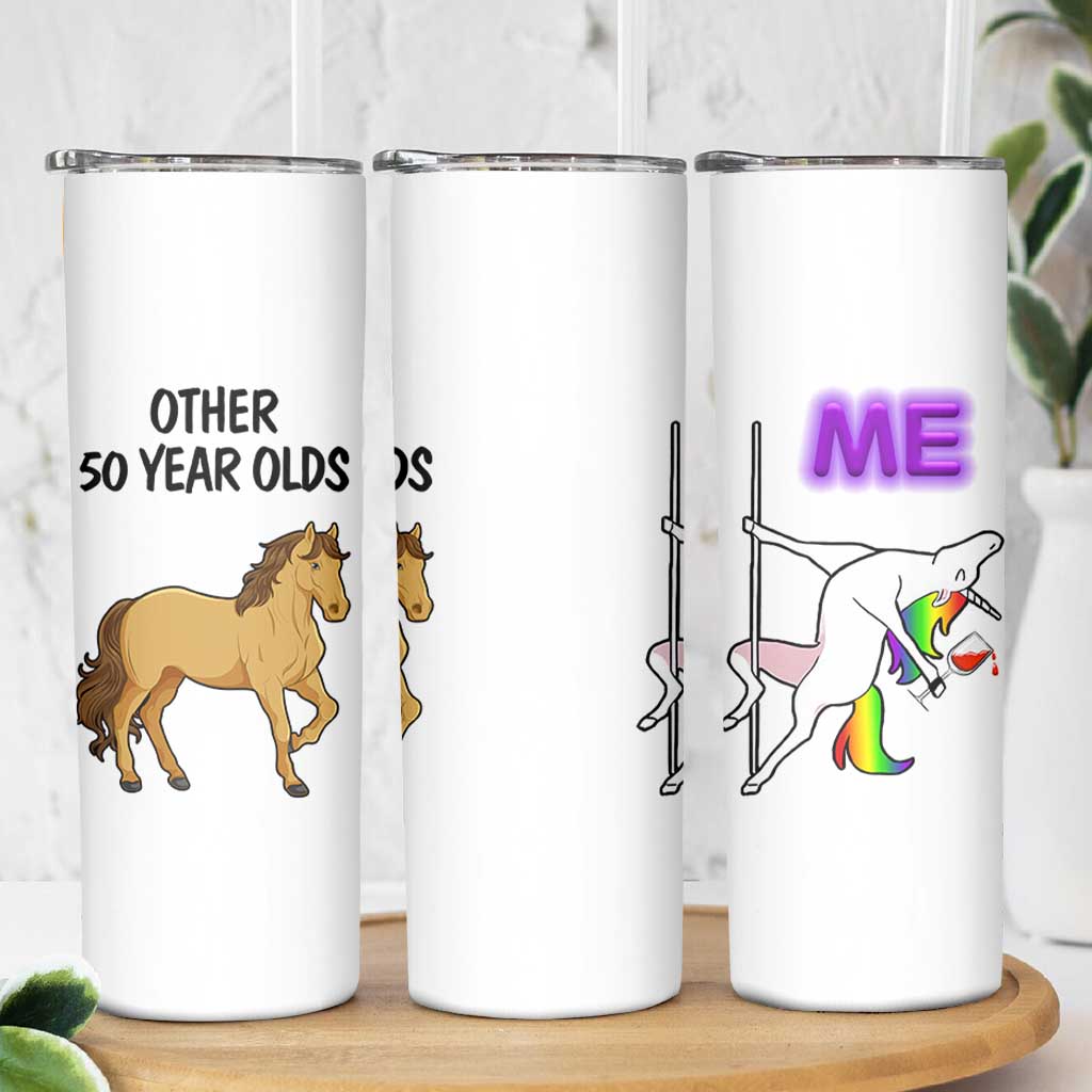 50th Birthday Skinny Tumbler Funny Dancing Unicorn 1976 Other 50 Year Olds