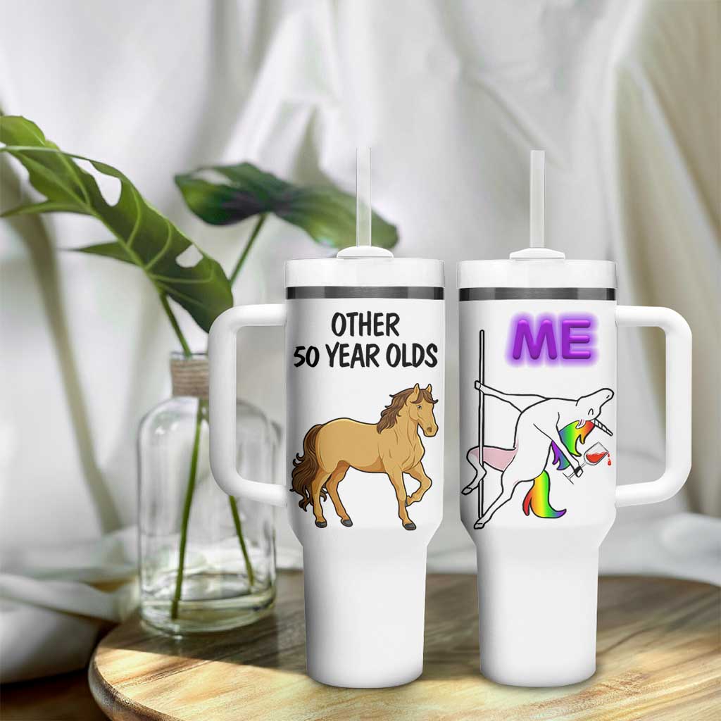 50th Birthday Tumbler With Handle Funny Dancing Unicorn 1976 Other 50 Year Olds