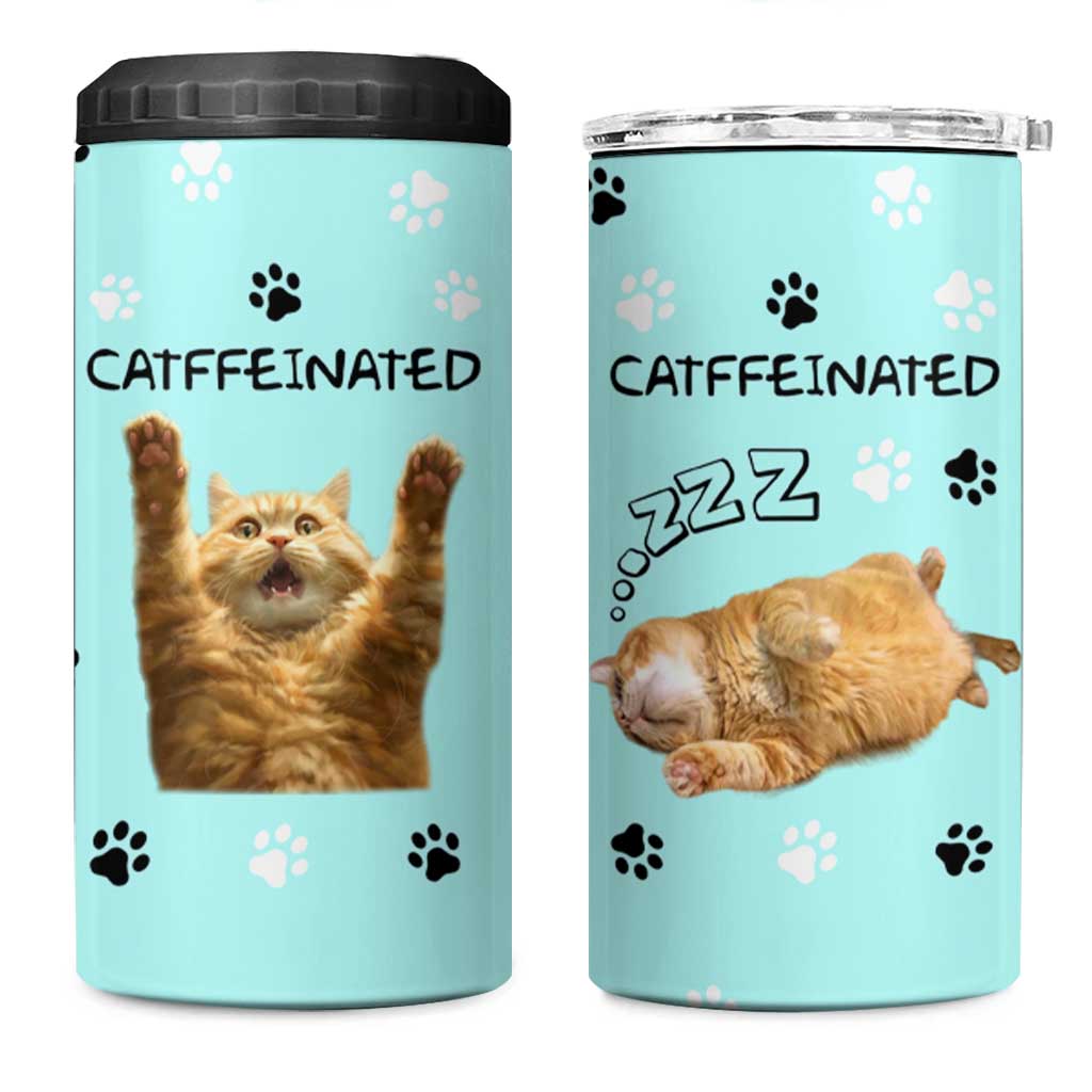 Cute Cat Coffee 4 in 1 Can Cooler Tumbler Catffeinated Decaf Coffee Mug - Wonder Print Shop