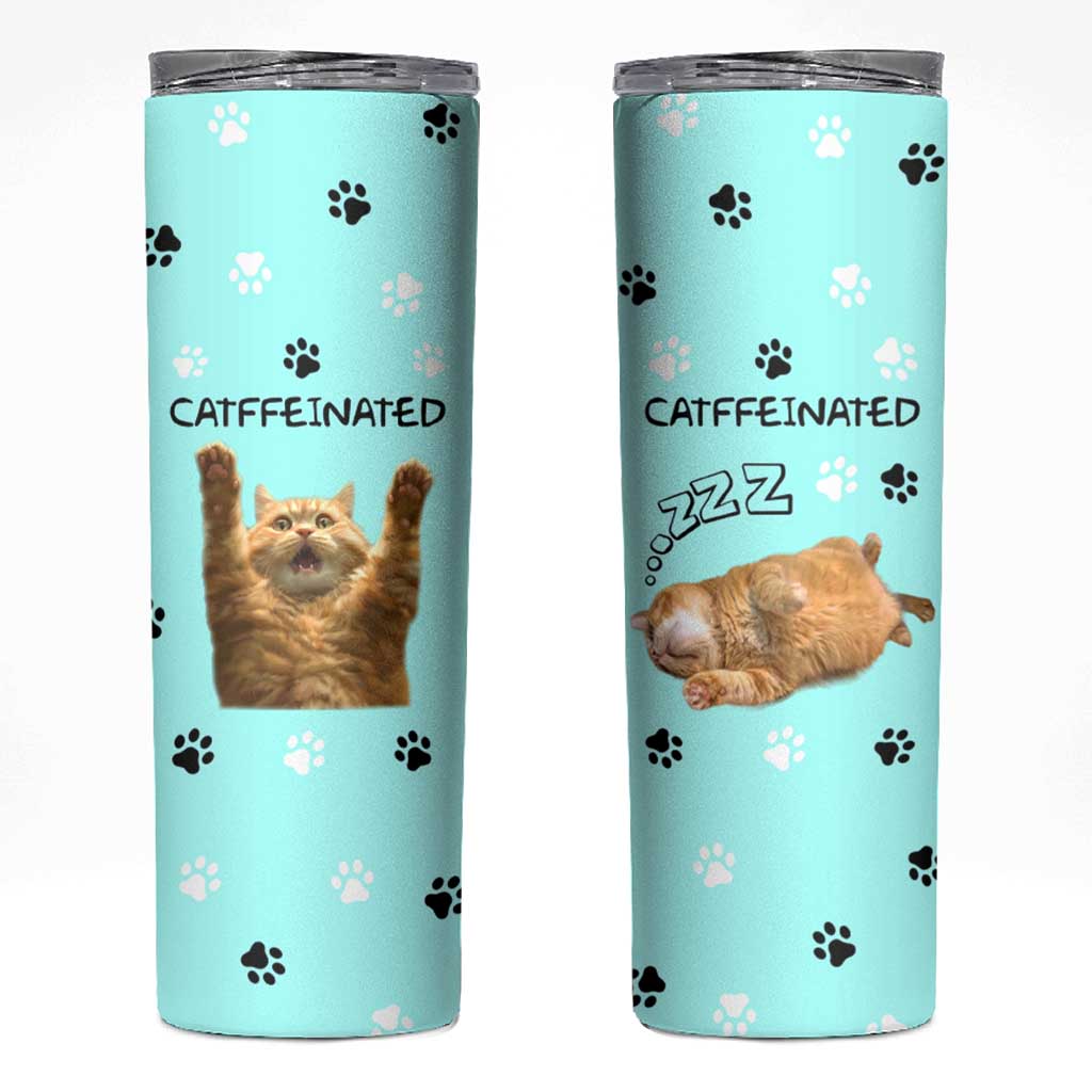 Cute Cat Coffee Skinny Tumbler Catffeinated Decaf Coffee Mug - Wonder Print Shop