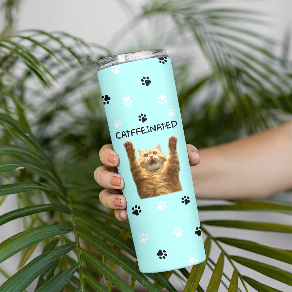 Cute Cat Coffee Skinny Tumbler Catffeinated Decaf Coffee Mug - Wonder Print Shop