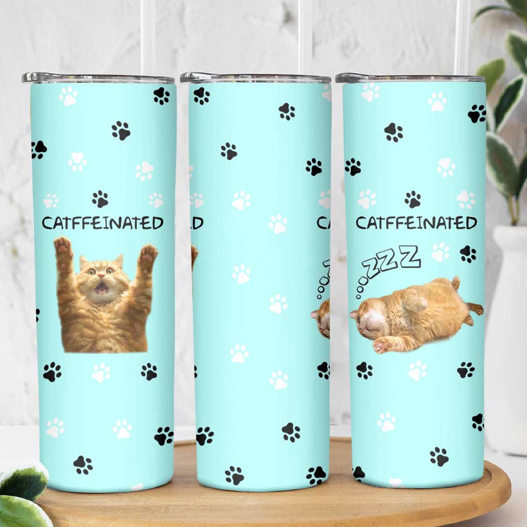 Cute Cat Coffee Skinny Tumbler Catffeinated Decaf Coffee Mug - Wonder Print Shop