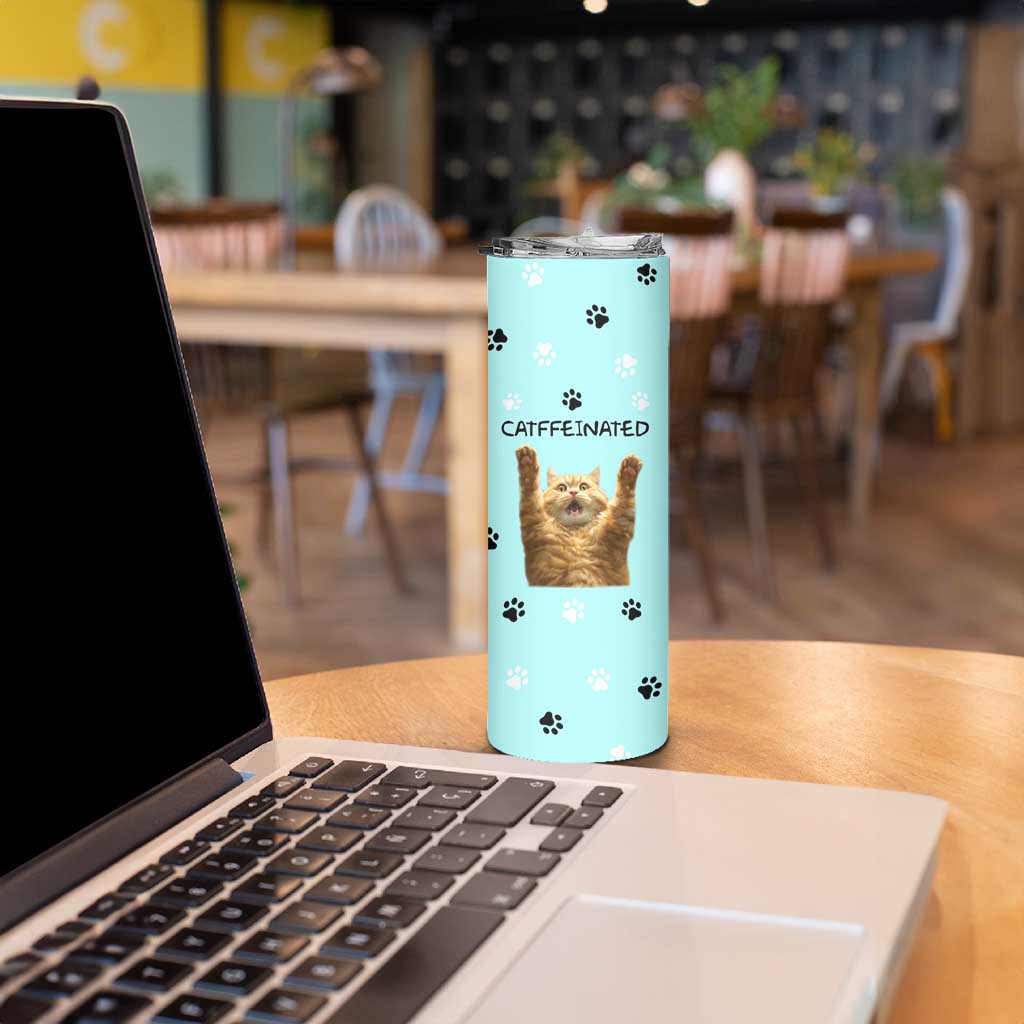 Cute Cat Coffee Skinny Tumbler Catffeinated Decaf Coffee Mug - Wonder Print Shop