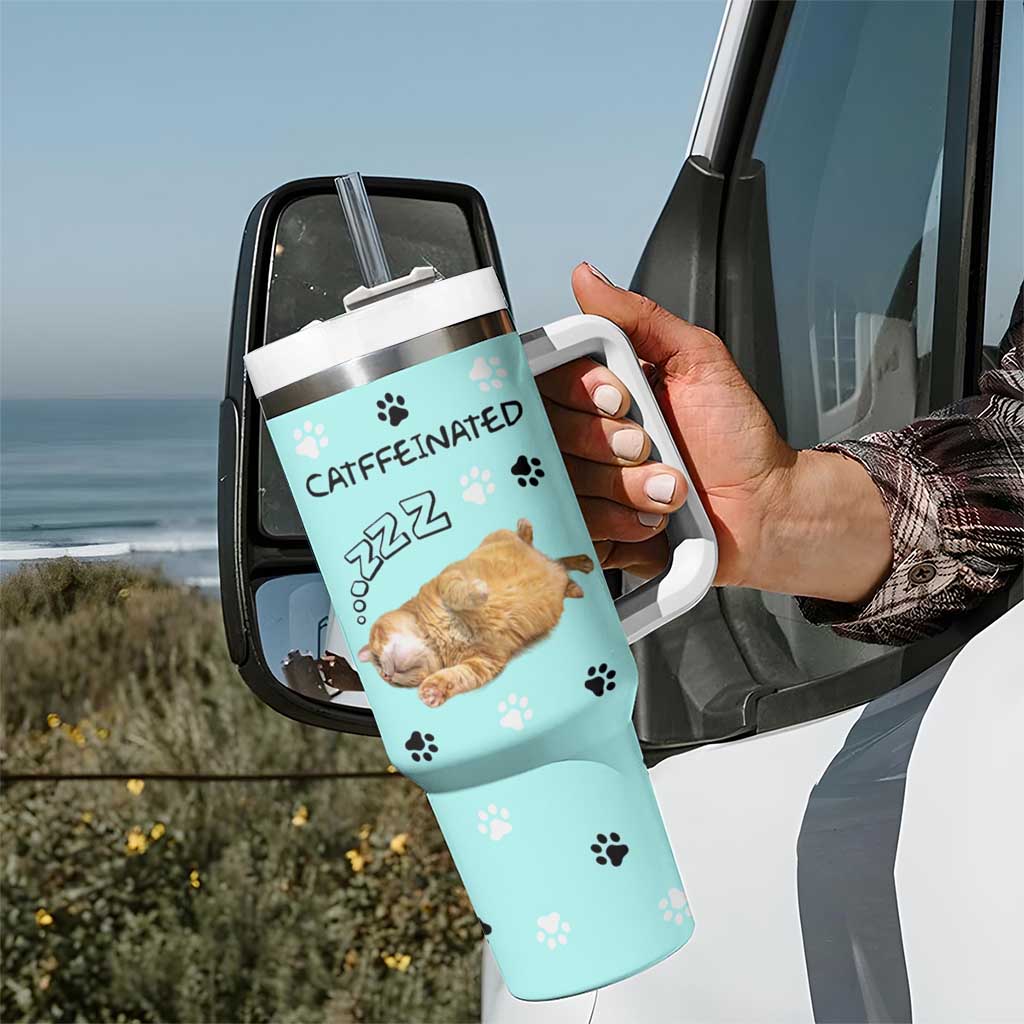 Cute Cat Coffee Tumbler With Handle Catffeinated Decaf Coffee Mug - Wonder Print Shop