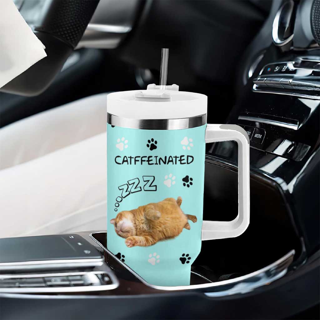 Cute Cat Coffee Tumbler With Handle Catffeinated Decaf Coffee Mug - Wonder Print Shop