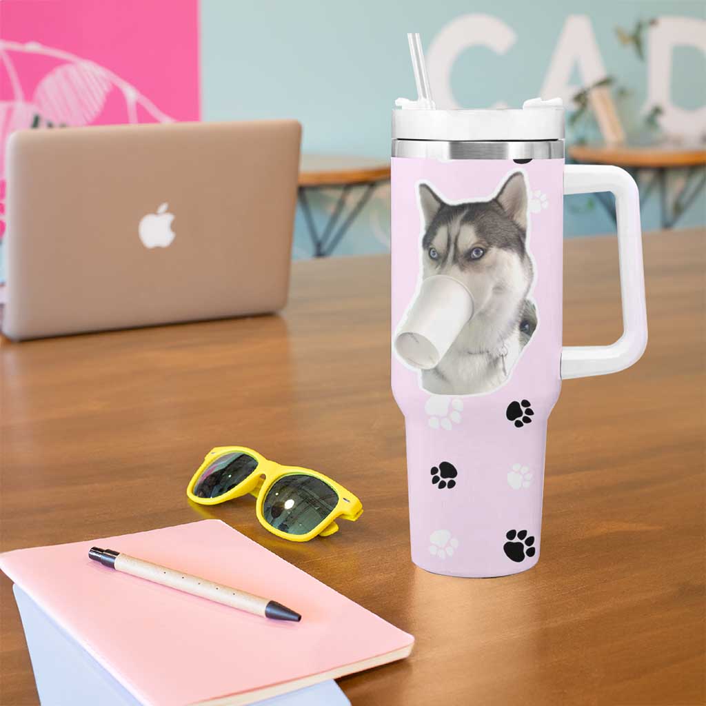 Funny Husky Tumbler With Handle Everything Tastes Better With Dog Hair Gifts for Husky Owner - Wonder Print Shop