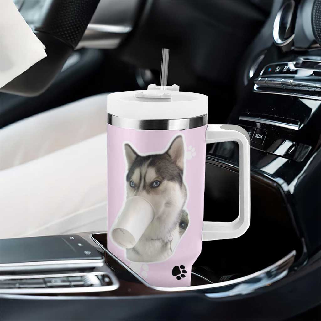 Funny Husky Tumbler With Handle Everything Tastes Better With Dog Hair Gifts for Husky Owner - Wonder Print Shop