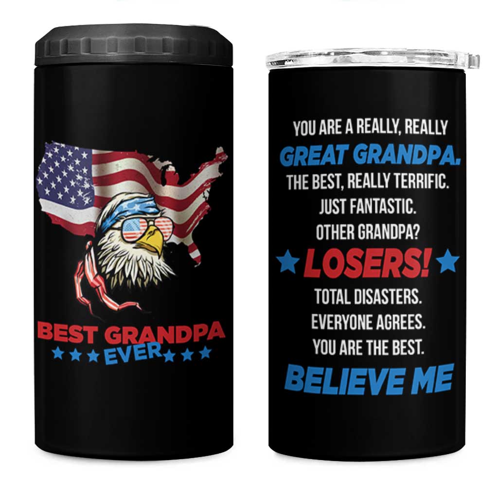 Best Grandpa Ever 4 in 1 Can Cooler Tumbler Gifts for Grandfather New Grandfather Granddad Eagle US Flag