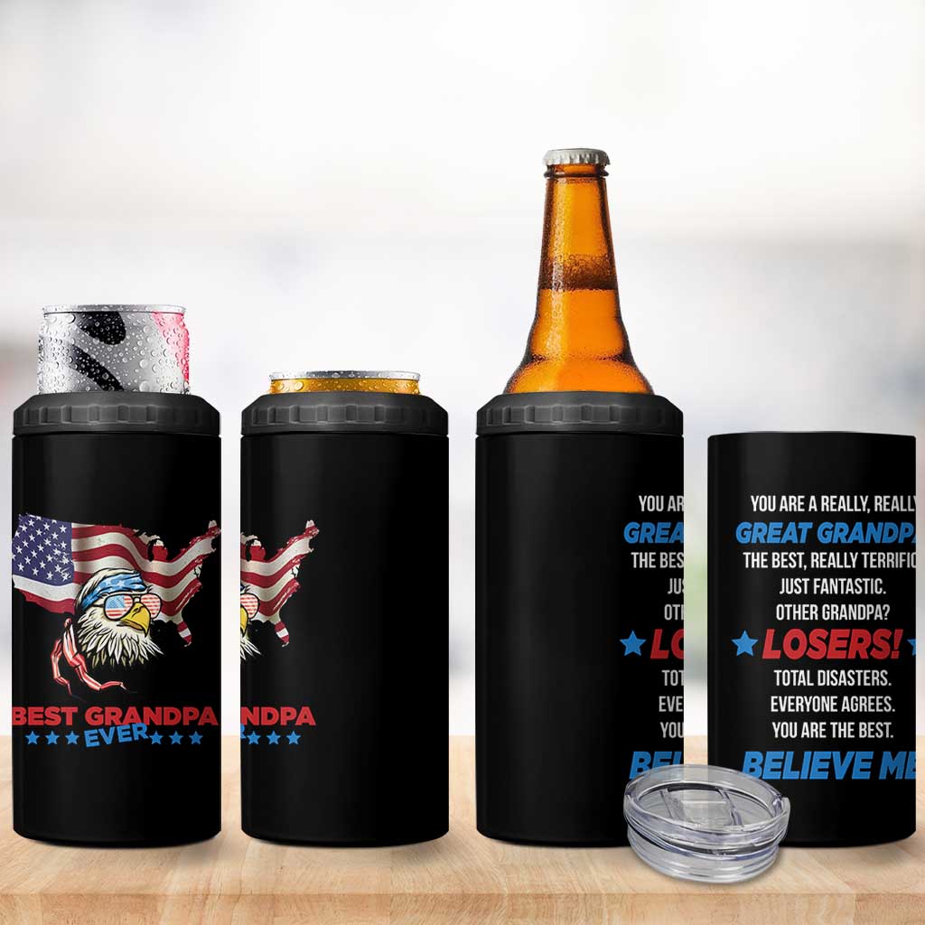 Best Grandpa Ever 4 in 1 Can Cooler Tumbler Gifts for Grandfather New Grandfather Granddad Eagle US Flag