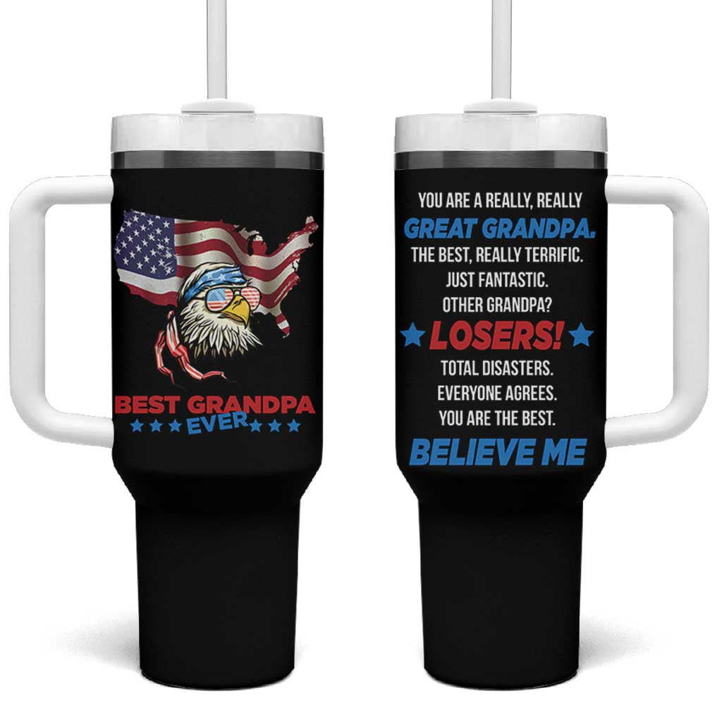 Best Grandpa Ever Tumbler With Handle Gifts for Grandfather New Grandfather Granddad Eagle US Flag