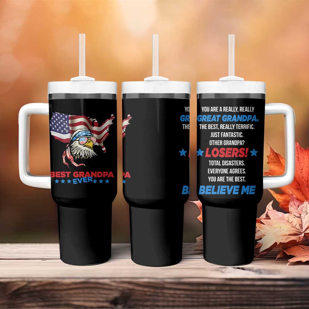Best Grandpa Ever Tumbler With Handle Gifts for Grandfather New Grandfather Granddad Eagle US Flag