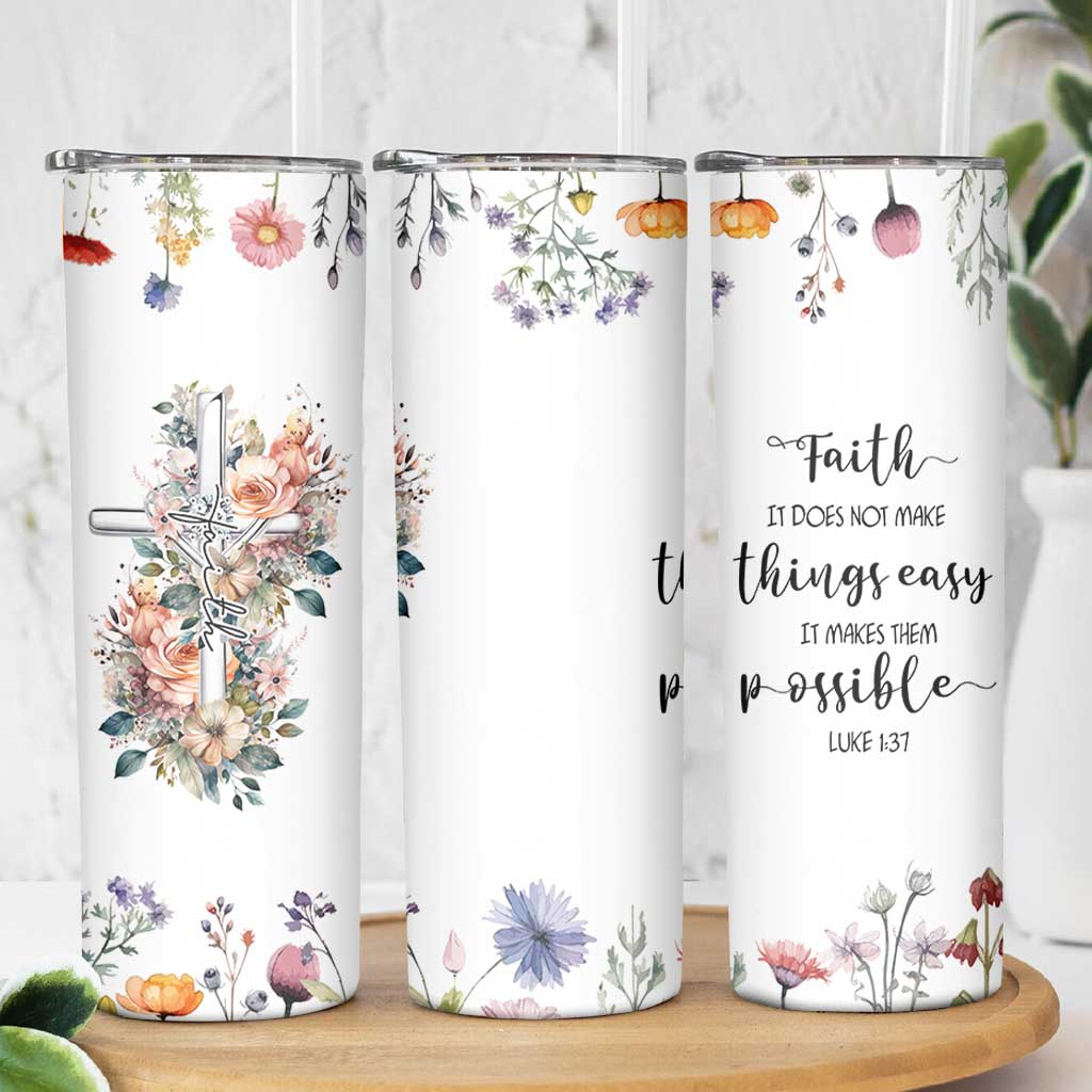 Christian Gifts for Women Faith Skinny Tumbler Encouragement Inspirational Flower Mothers Day Bible Gift