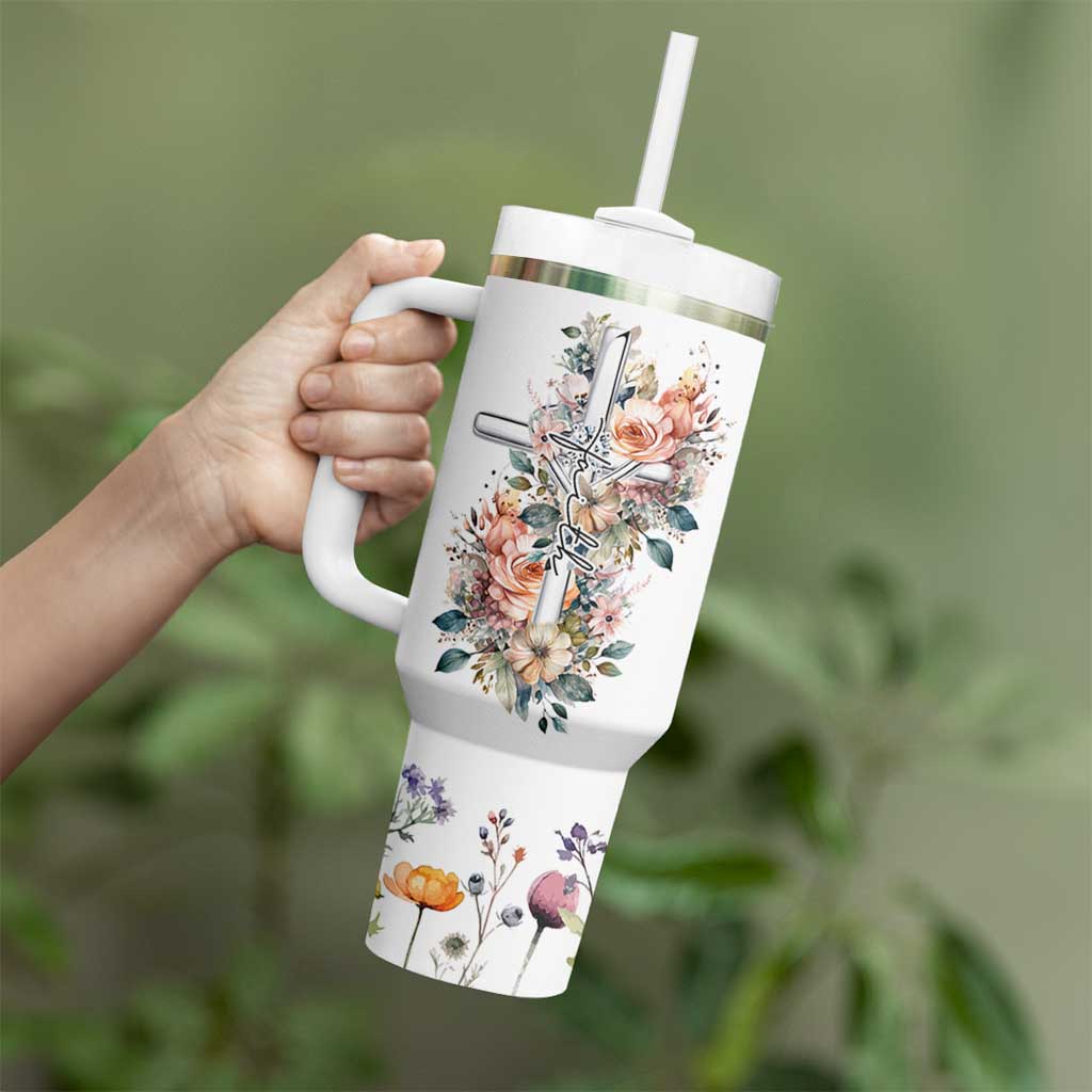Christian Gifts for Women Faith Tumbler With Handle Encouragement Inspirational Flower Mothers Day Bible Gift