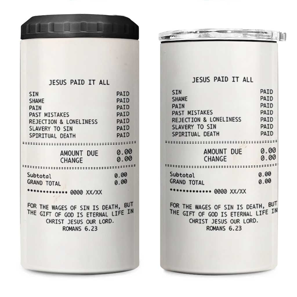 Christian Inspirational 4 in 1 Can Cooler Tumbler Bible Verses Christian Gift Jesus Paid It All