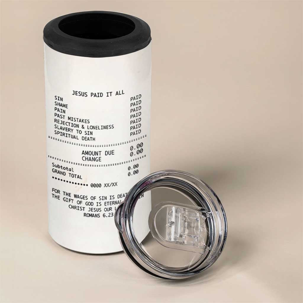 Christian Inspirational 4 in 1 Can Cooler Tumbler Bible Verses Christian Gift Jesus Paid It All