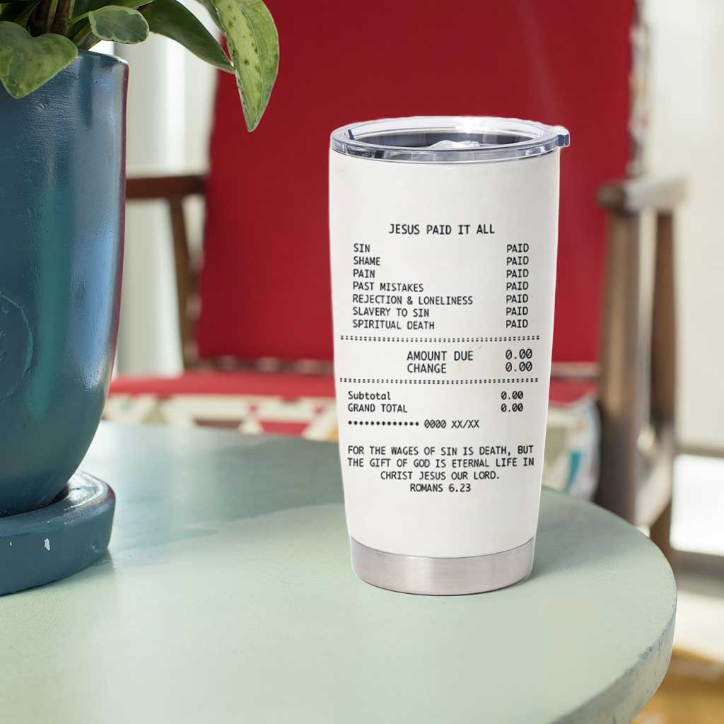 Christian Inspirational Tumbler Cup Bible Verses Christian Gift Jesus Paid It All