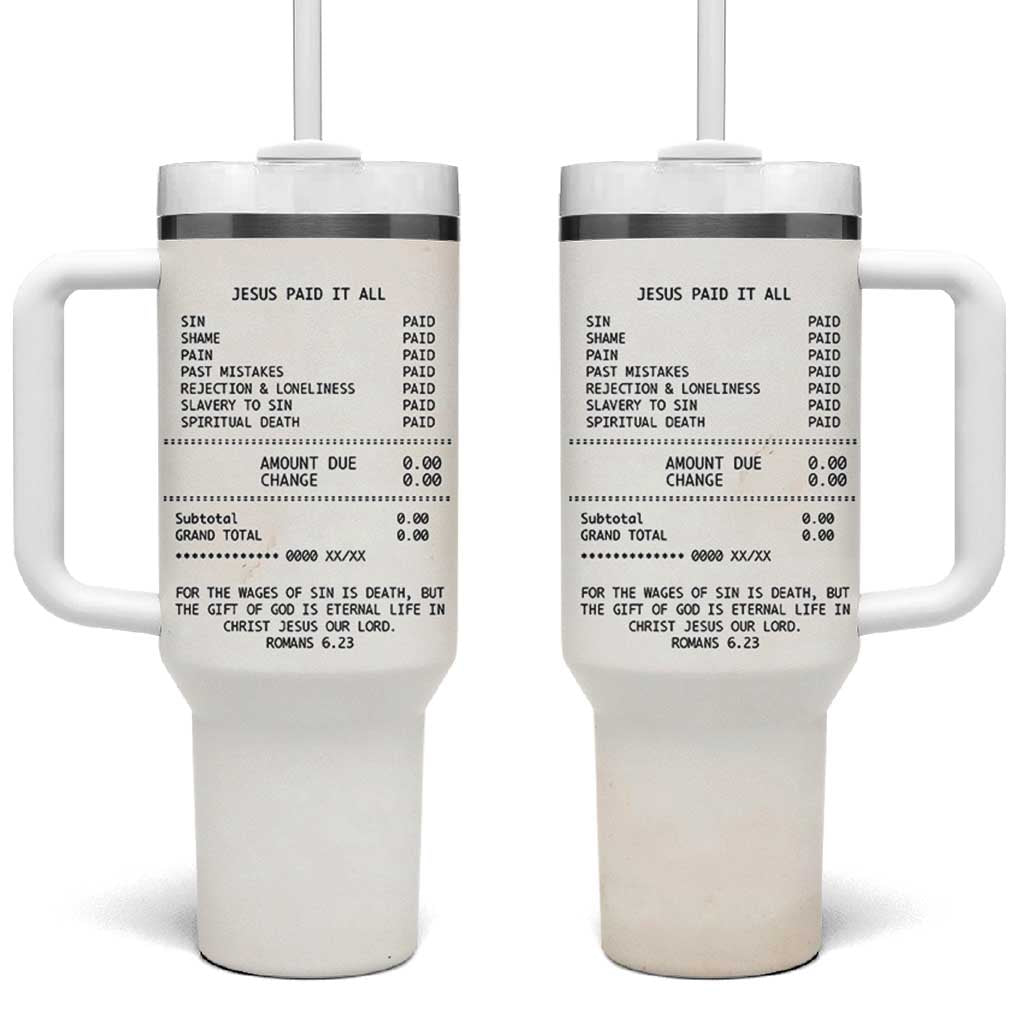 Christian Inspirational Tumbler With Handle Bible Verses Christian Gift Jesus Paid It All
