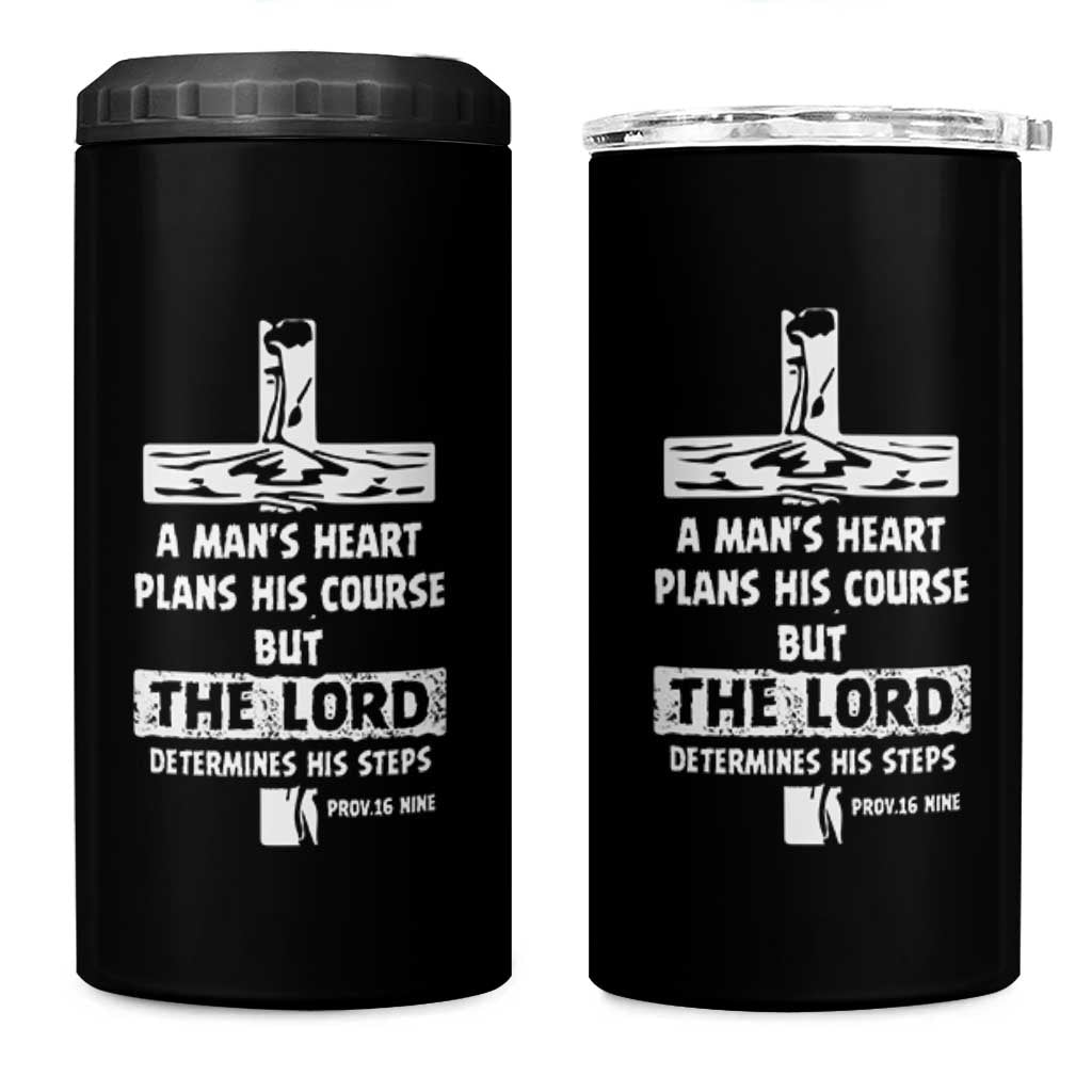 Christian Gifts For Men 4 in 1 Can Cooler Tumbler A Man’s Heart Proverbs 16:9 Bible Verse