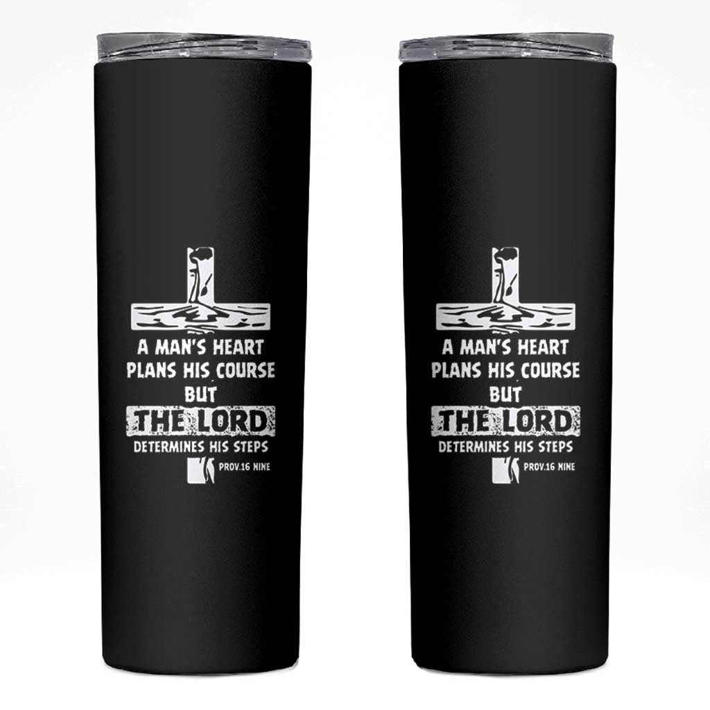 Christian Gifts For Men Skinny Tumbler A Man’s Heart Proverbs 16:9 Bible Verse