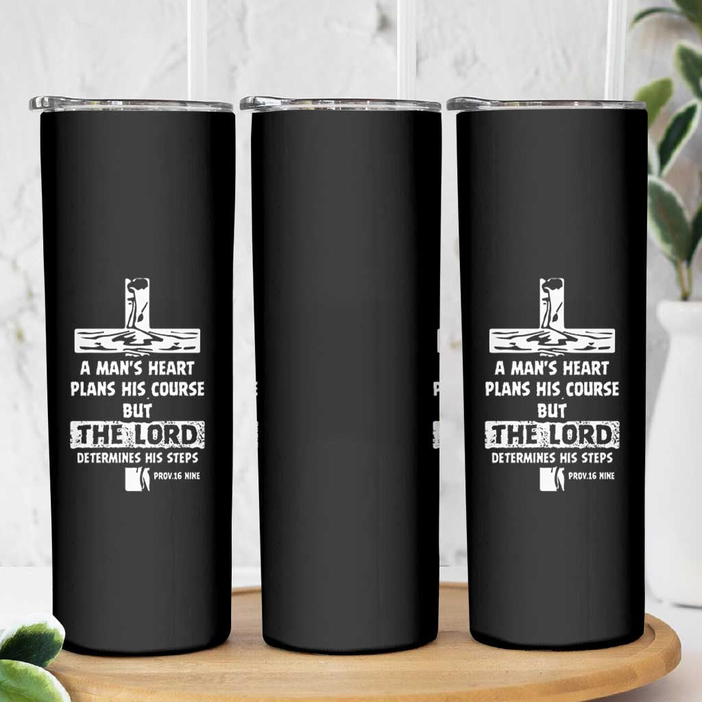 Christian Gifts For Men Skinny Tumbler A Man’s Heart Proverbs 16:9 Bible Verse