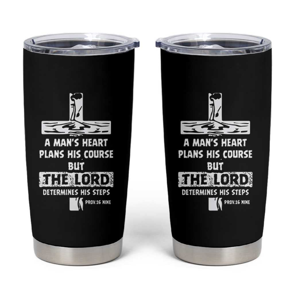 Christian Gifts For Men Tumbler Cup A Man’s Heart Proverbs 16:9 Bible Verse