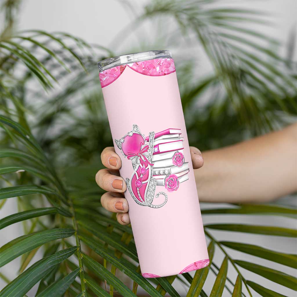 Cat Book Lovers Gifts Skinny Tumbler Cute Bookish Present Book Club Gifts