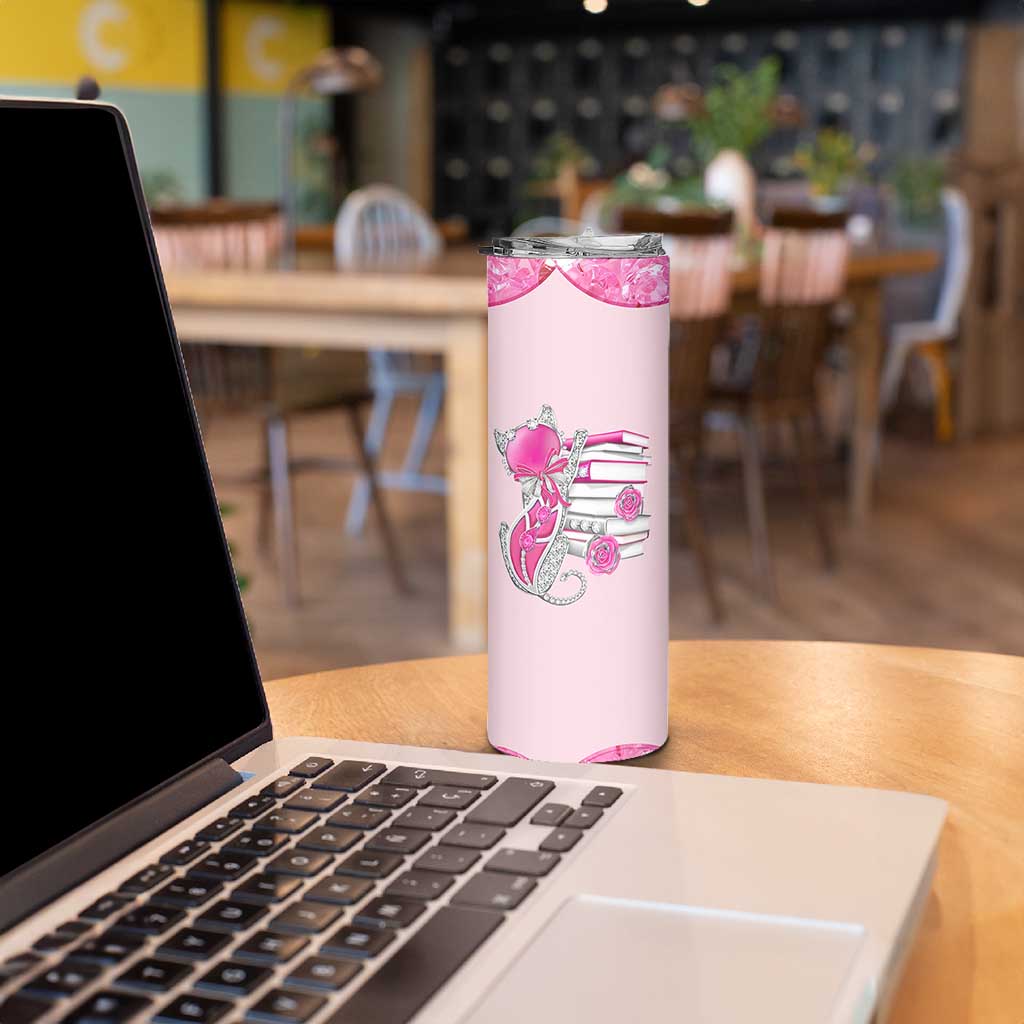 Cat Book Lovers Gifts Skinny Tumbler Cute Bookish Present Book Club Gifts