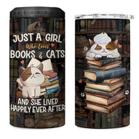 Cat Bookish 4 in 1 Can Cooler Tumbler Just A Girl Who Loves Cats And Books Library Cat