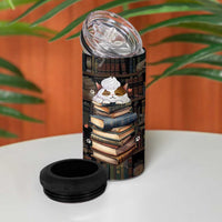 Cat Bookish 4 in 1 Can Cooler Tumbler Just A Girl Who Loves Cats And Books Library Cat