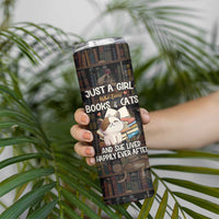 Cat Bookish Skinny Tumbler Just A Girl Who Loves Cats And Books Library Cat