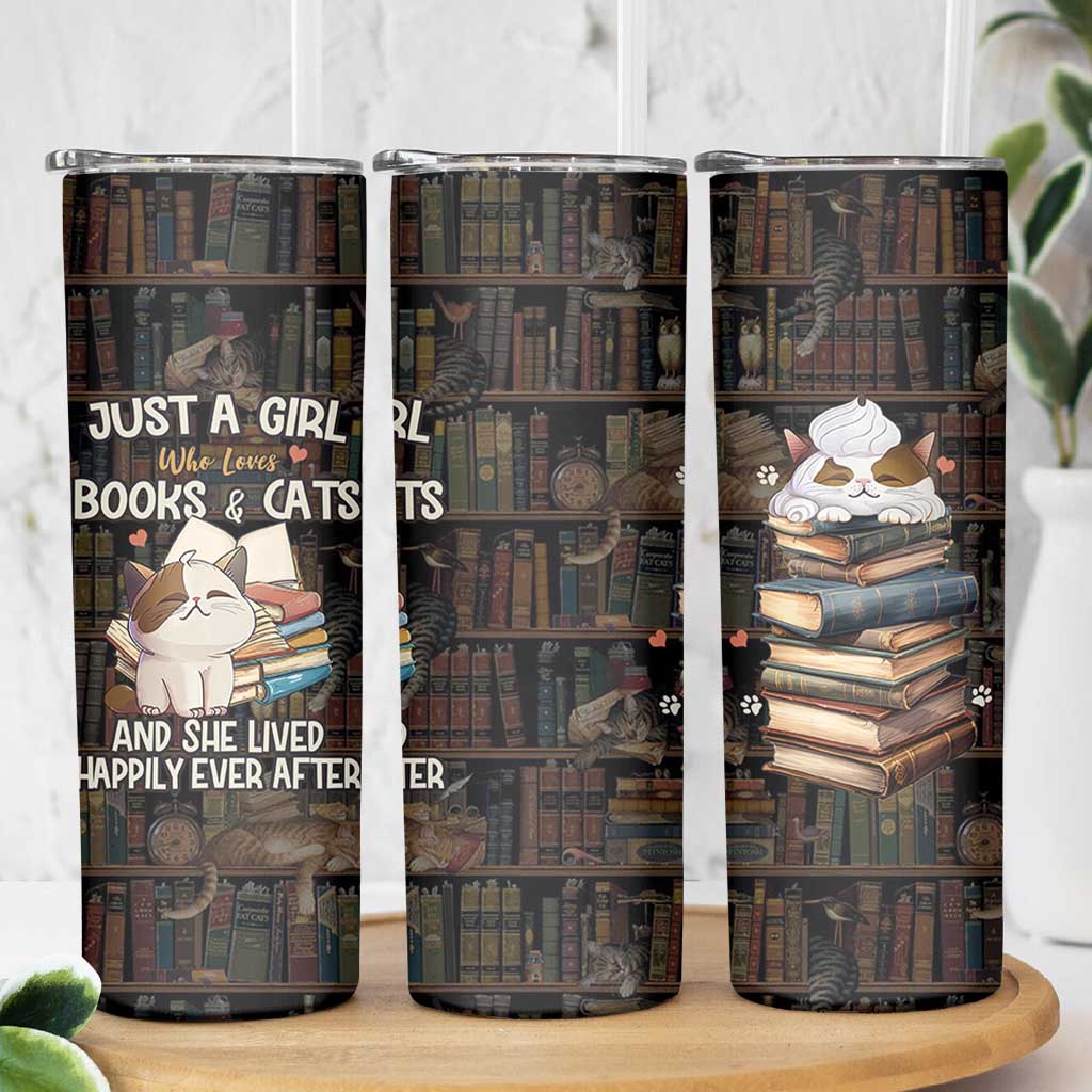 Cat Bookish Skinny Tumbler Just A Girl Who Loves Cats And Books Library Cat