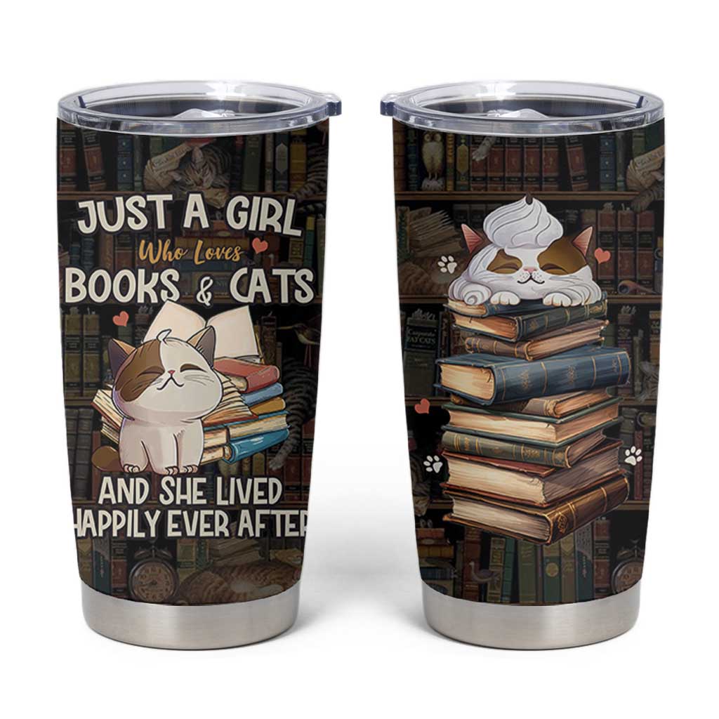 Cat Bookish Tumbler Cup Just A Girl Who Loves Cats And Books Library Cat