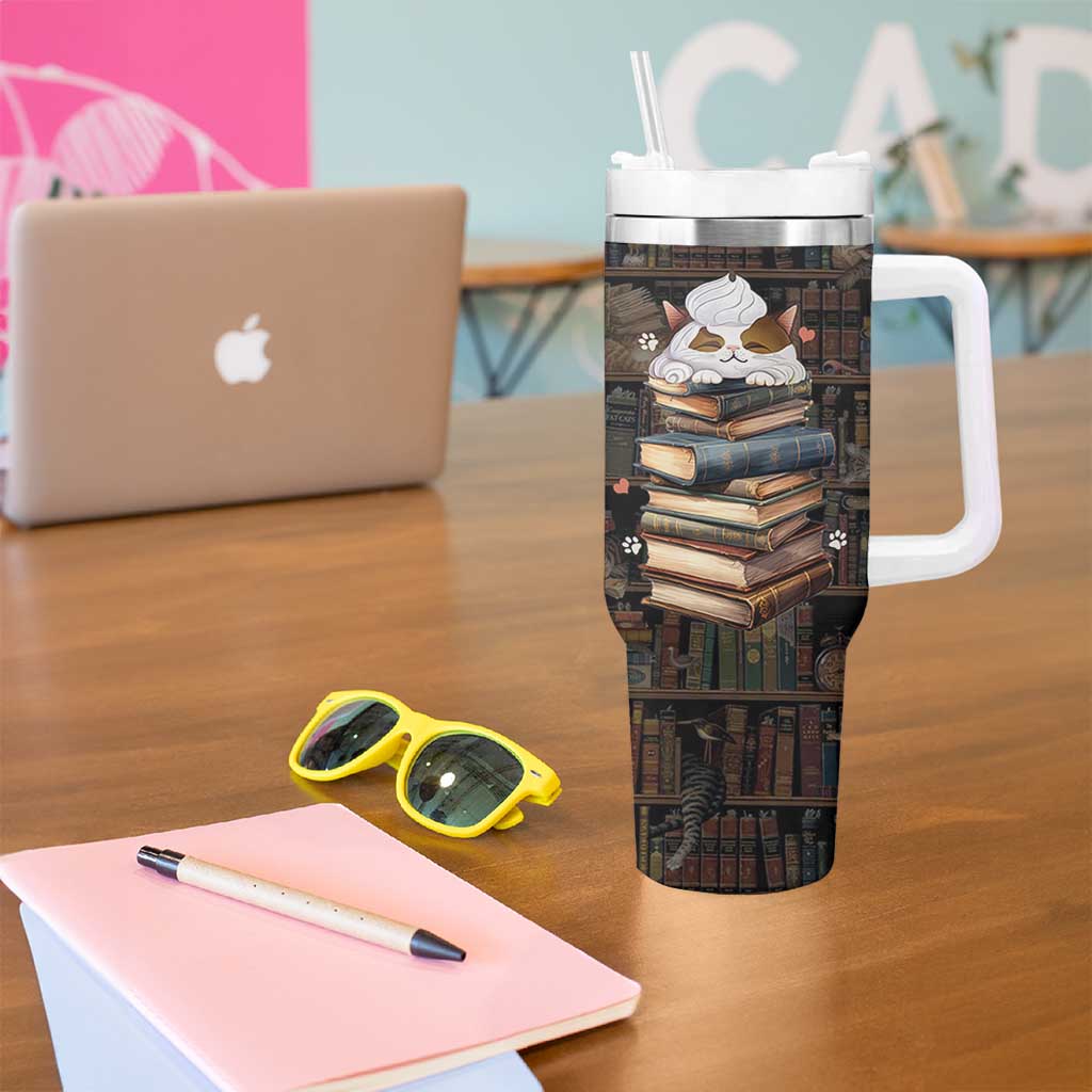 Cat Bookish Tumbler With Handle Just A Girl Who Loves Cats And Books Library Cat
