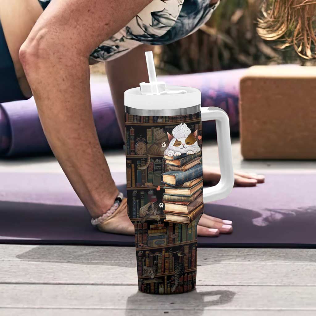 Cat Bookish Tumbler With Handle Just A Girl Who Loves Cats And Books Library Cat