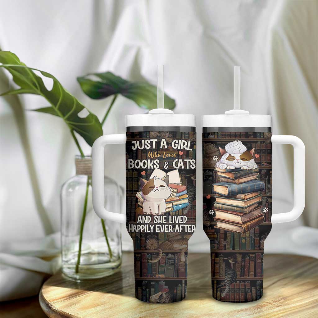 Cat Bookish Tumbler With Handle Just A Girl Who Loves Cats And Books Library Cat