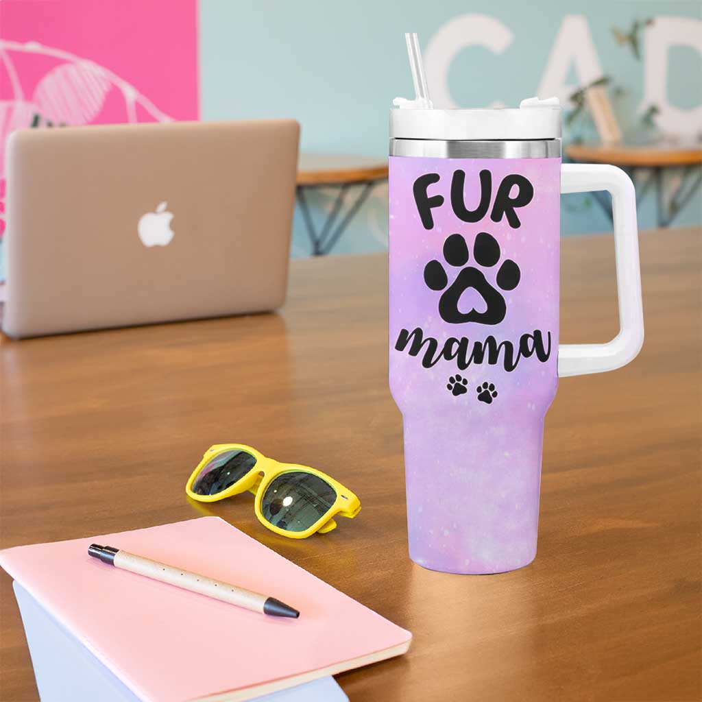Fur Mama Tumbler With Handle Cat Dog Mom Gifts For New Puppy Fur Baby Owners