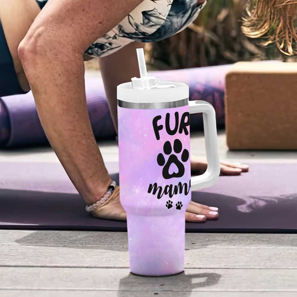 Fur Mama Tumbler With Handle Cat Dog Mom Gifts For New Puppy Fur Baby Owners