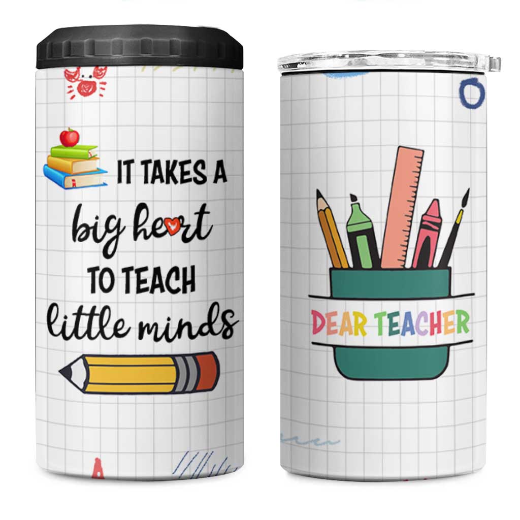 Teacher 4 in 1 Can Cooler Tumbler It Takes a Big Heart Cute Teachers Day Graduation Gifts