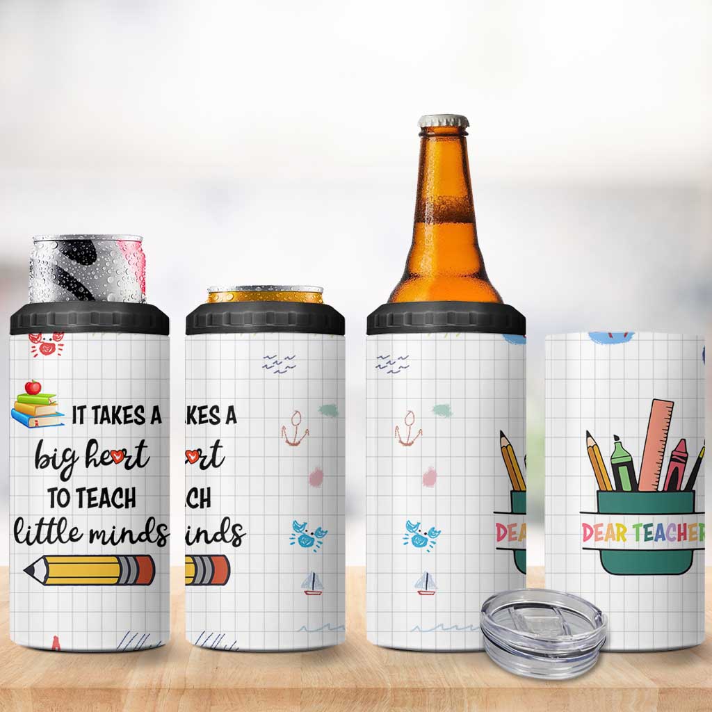 Teacher 4 in 1 Can Cooler Tumbler It Takes a Big Heart Cute Teachers Day Graduation Gifts