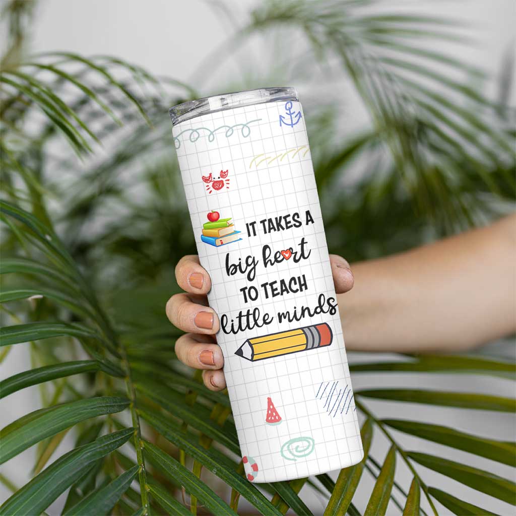 Teacher Skinny Tumbler It Takes a Big Heart Cute Teachers Day Graduation Gifts