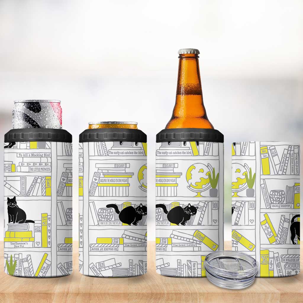 Book Lovers Gifts 4 in 1 Can Cooler Tumbler Library Cat Bookish Gifts For Readers Librarian
