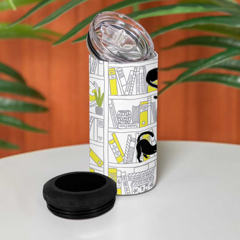 Book Lovers Gifts 4 in 1 Can Cooler Tumbler Library Cat Bookish Gifts For Readers Librarian
