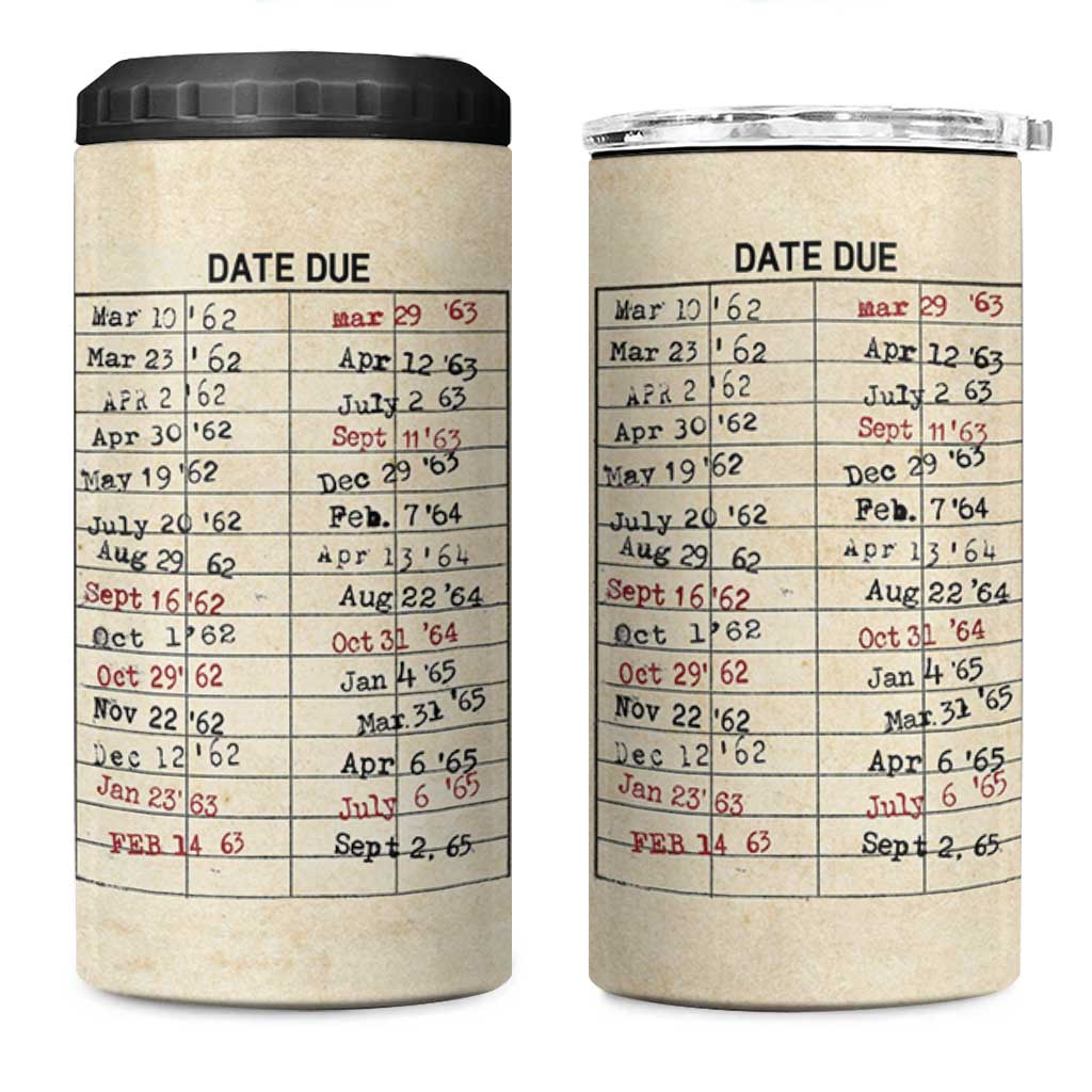 Library Due Date Card 4 in 1 Can Cooler Tumbler Bookish Gifts For Readers Librarian