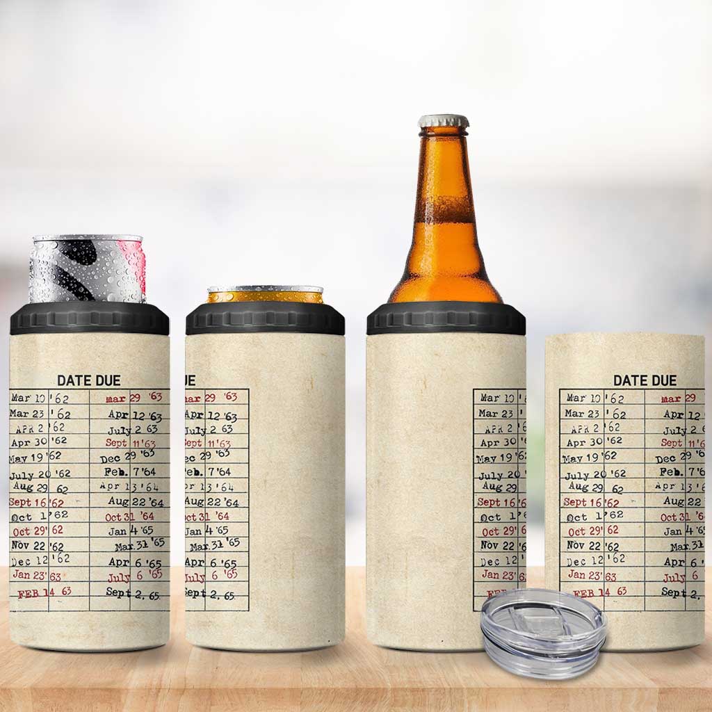 Library Due Date Card 4 in 1 Can Cooler Tumbler Bookish Gifts For Readers Librarian