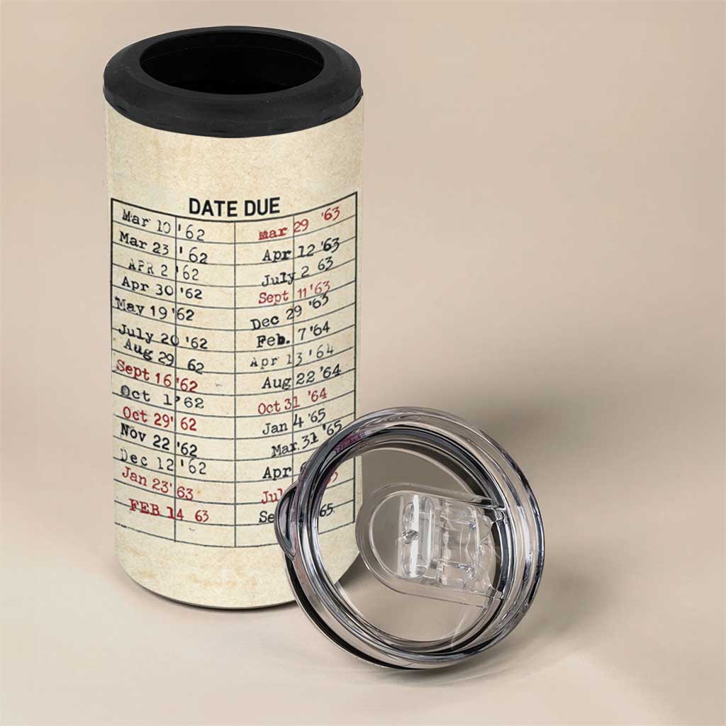 Library Due Date Card 4 in 1 Can Cooler Tumbler Bookish Gifts For Readers Librarian