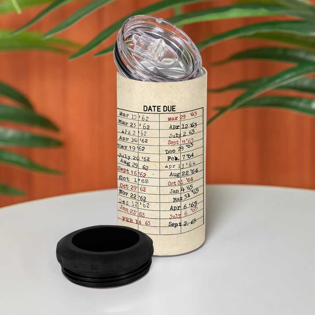 Library Due Date Card 4 in 1 Can Cooler Tumbler Bookish Gifts For Readers Librarian