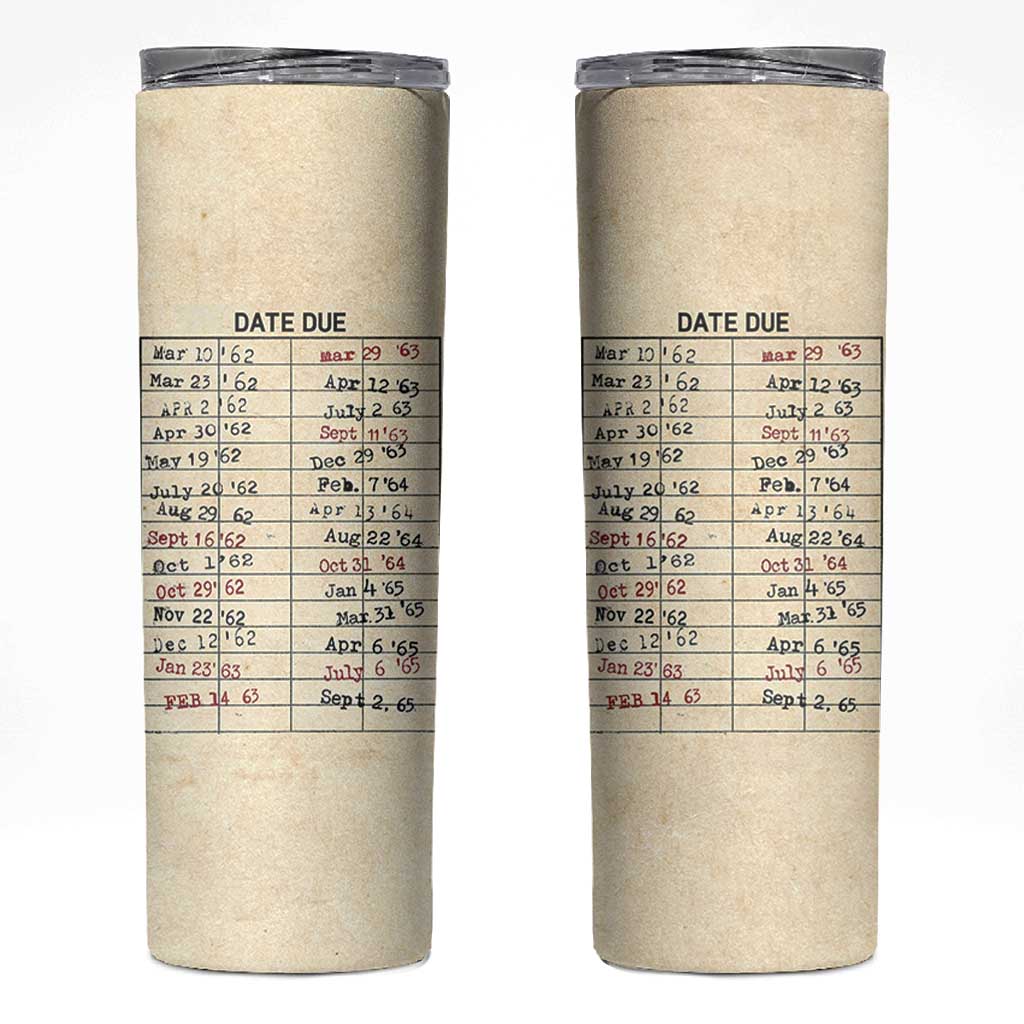 Library Due Date Card Skinny Tumbler Bookish Gifts For Readers Librarian