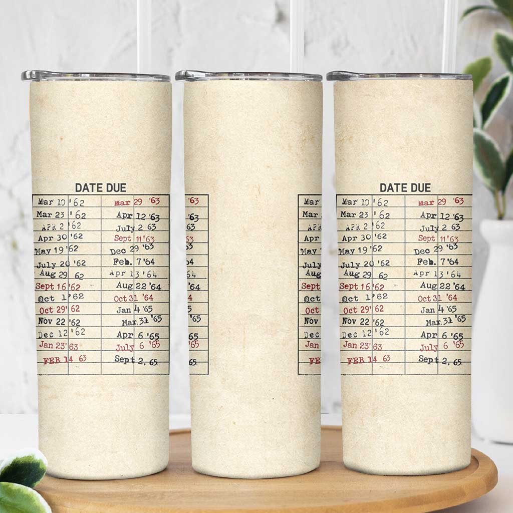 Library Due Date Card Skinny Tumbler Bookish Gifts For Readers Librarian